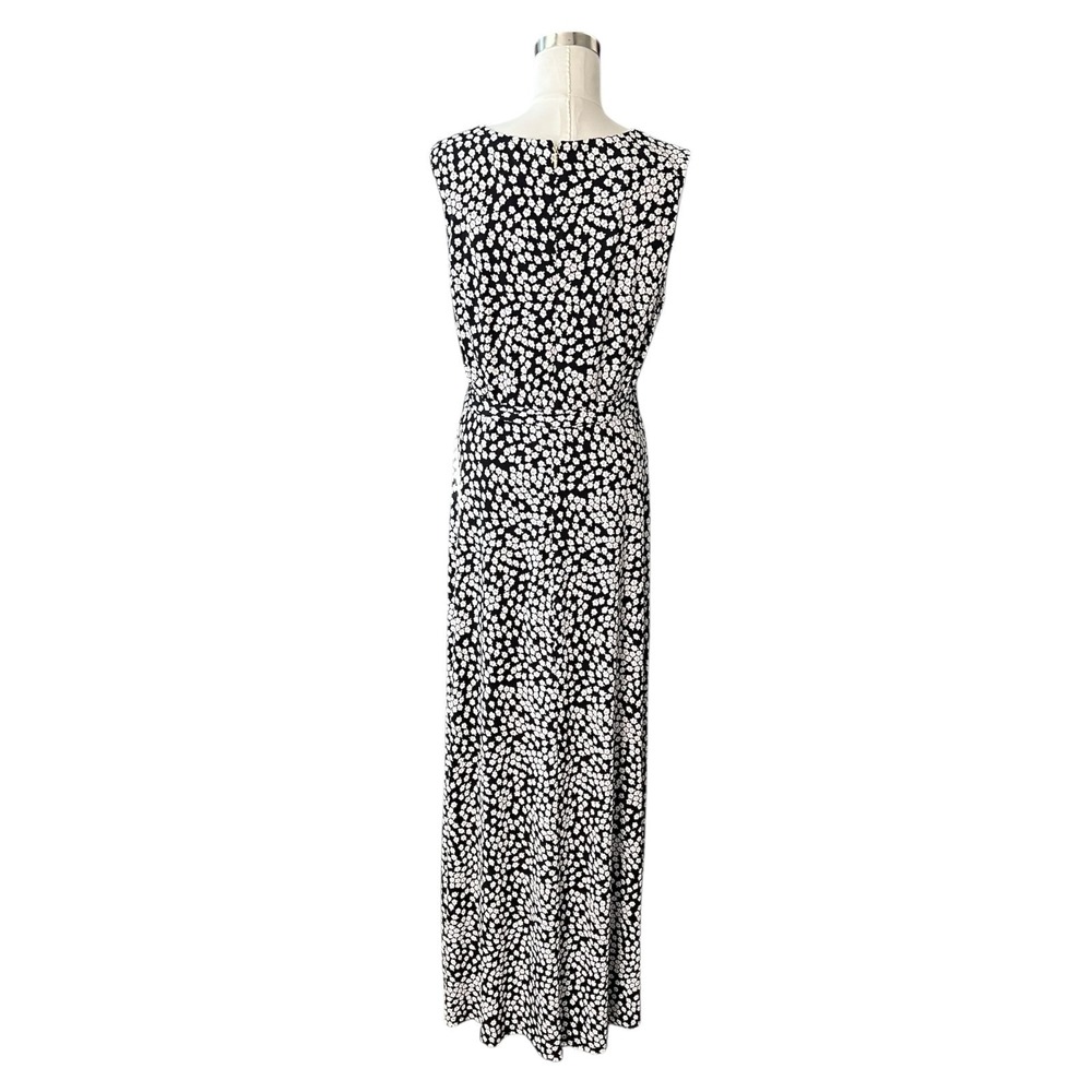 DKNY Ditzy Floral Sleeveless Maxi Dress Women's Size 10 Black & White Zipper Tie - Picture 2 of 11
